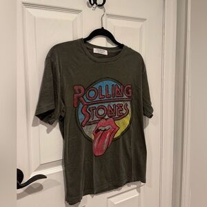 Free People Womens Rolling Stones Graphic Tee - Olive grey